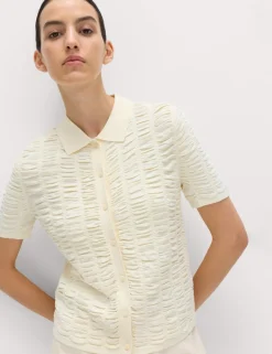 Textured Collared Fitted Cardigan