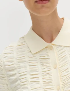 Textured Collared Fitted Cardigan
