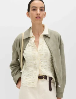 Textured Collared Fitted Cardigan