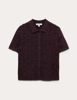Textured Collared Fitted Cardigan