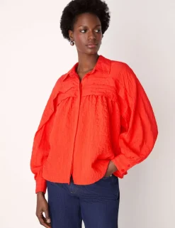 Textured Collared Frill Detail Blouse