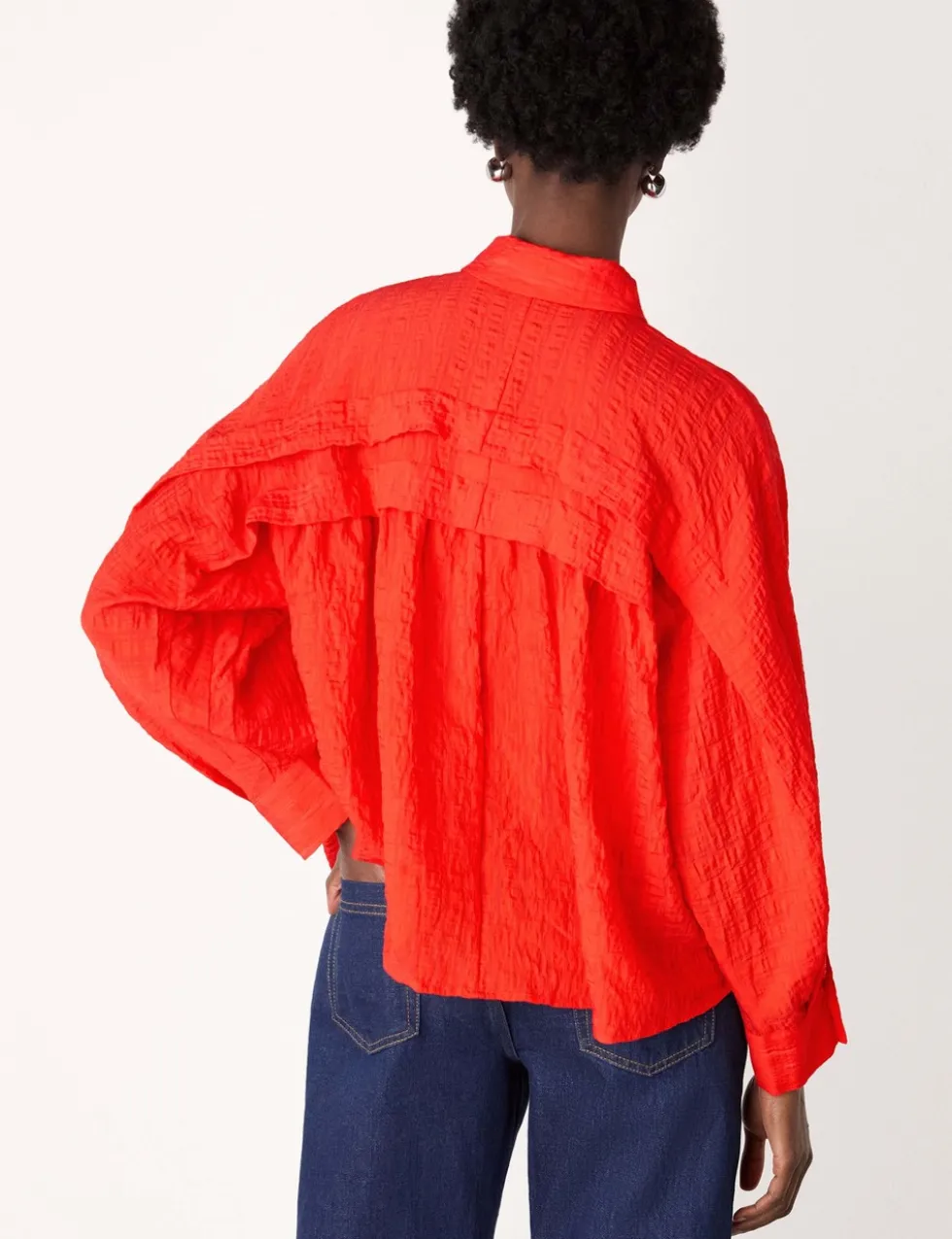 Textured Collared Frill Detail Blouse