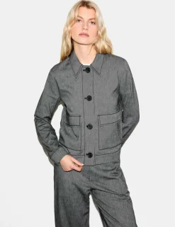 Textured Collared Utility Jacket with Linen