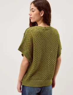 Textured Crew Neck Button Detail Jumper