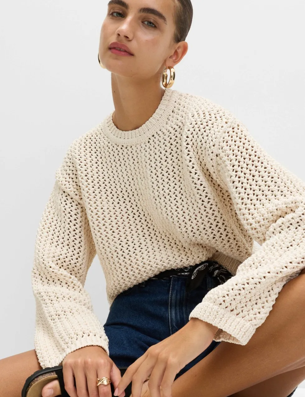 Textured Crew Neck Cropped Jumper