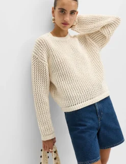 Textured Crew Neck Cropped Jumper