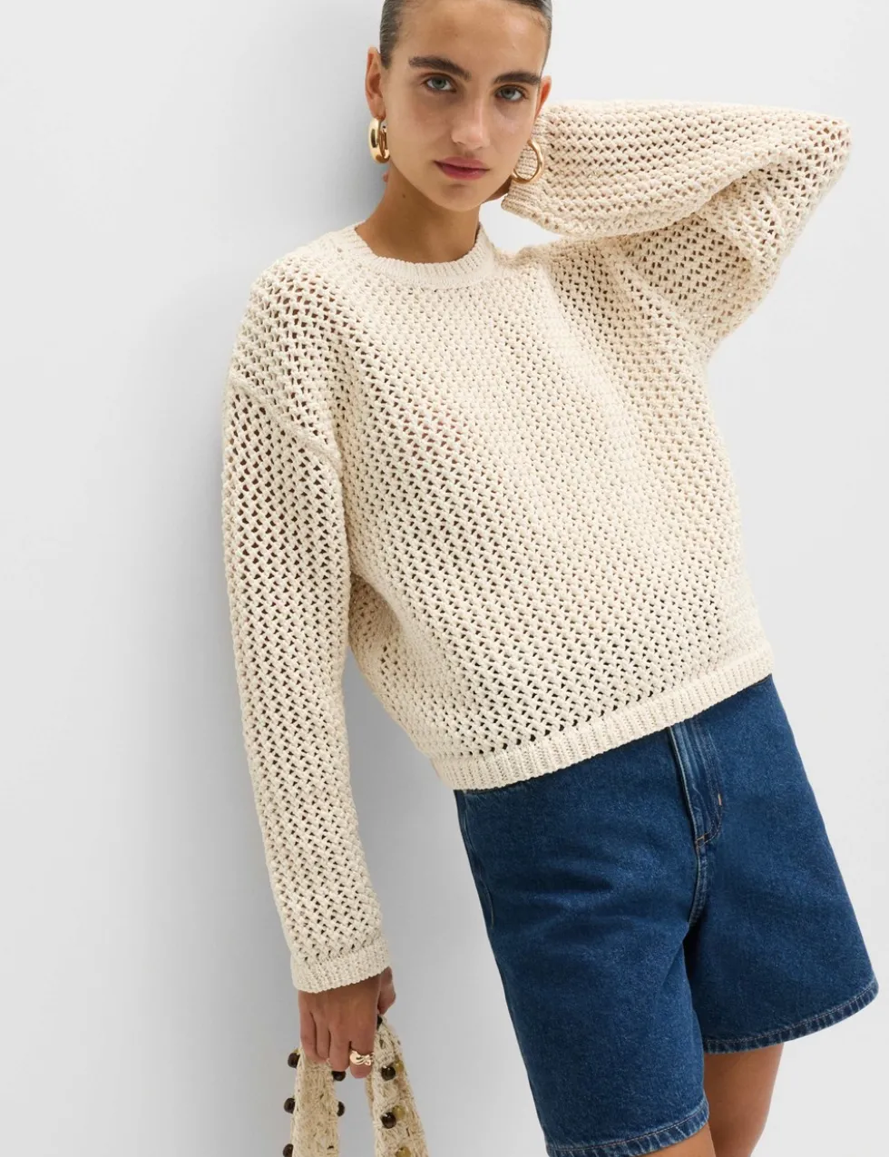 Textured Crew Neck Cropped Jumper
