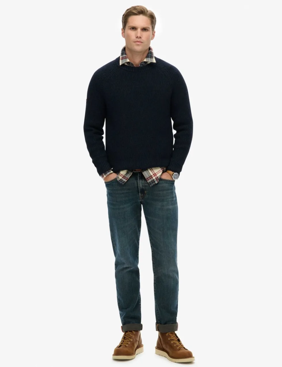Textured Crew Neck Raglan Jumper