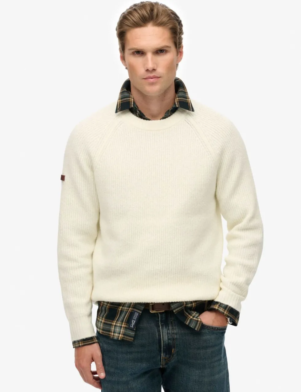 Textured Crew Neck Raglan Jumper