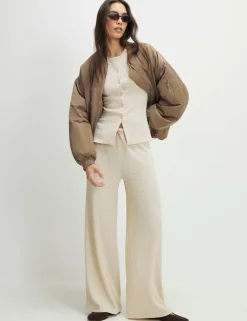 Textured Elasticated Waist Wide Leg Trousers