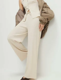 Textured Elasticated Waist Wide Leg Trousers