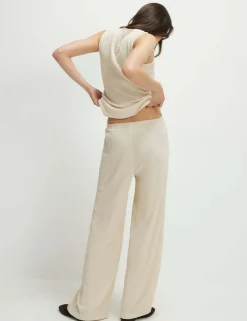 Textured Elasticated Waist Wide Leg Trousers