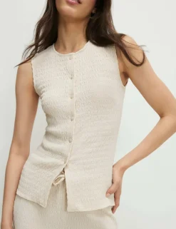 Textured Fitted Button Through Top