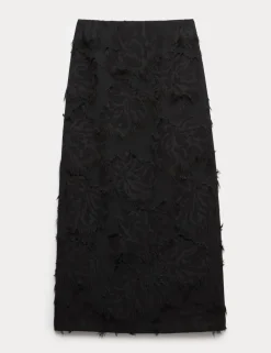 Textured Floral Jacquard Midi Column Skirt
