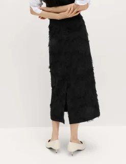 Textured Floral Jacquard Midi Column Skirt