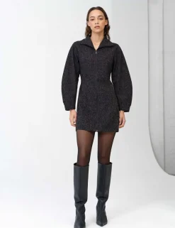 Textured Funnel Neck Mini Shift Dress