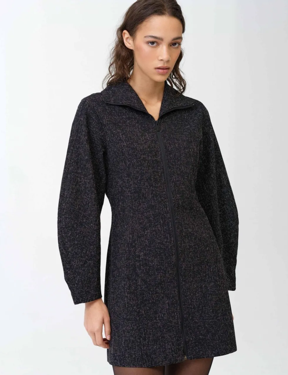 Textured Funnel Neck Mini Shift Dress
