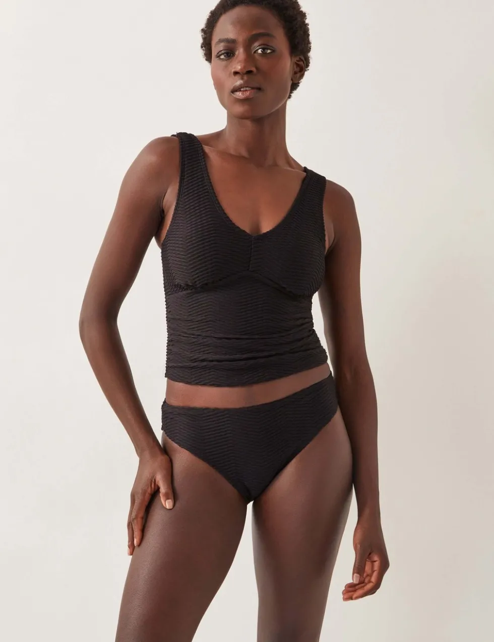 Textured High Leg Bikini Bottoms