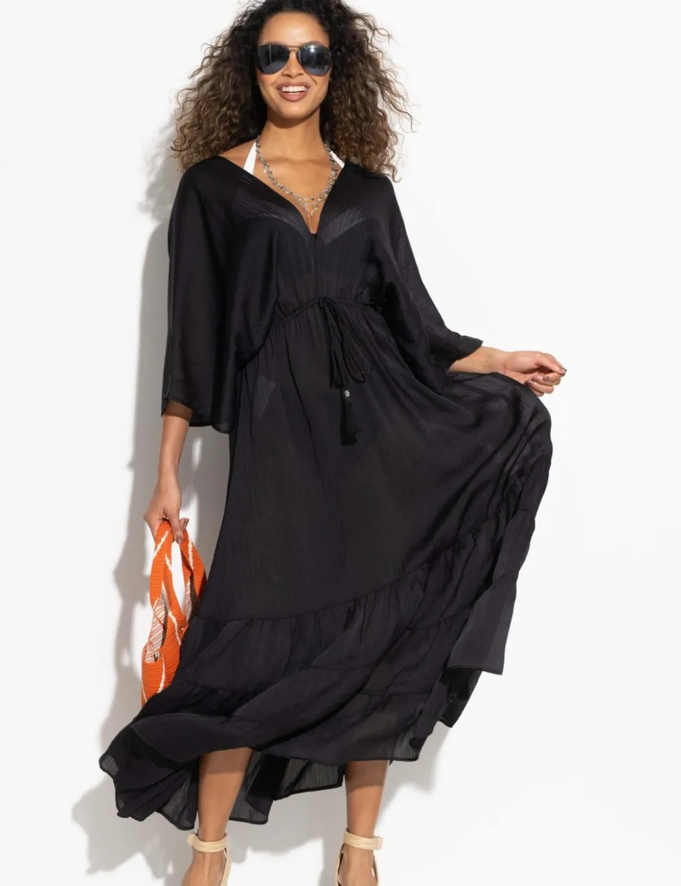 Textured Maxi Tiered Kaftan Beach Dress