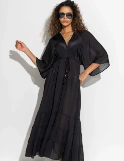 Textured Maxi Tiered Kaftan Beach Dress
