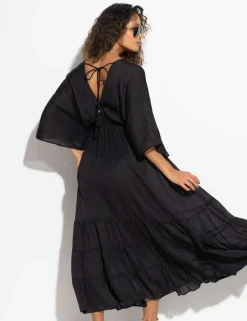 Textured Maxi Tiered Kaftan Beach Dress