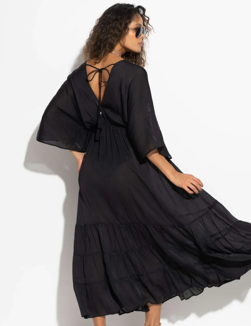 Textured Maxi Tiered Kaftan Beach Dress