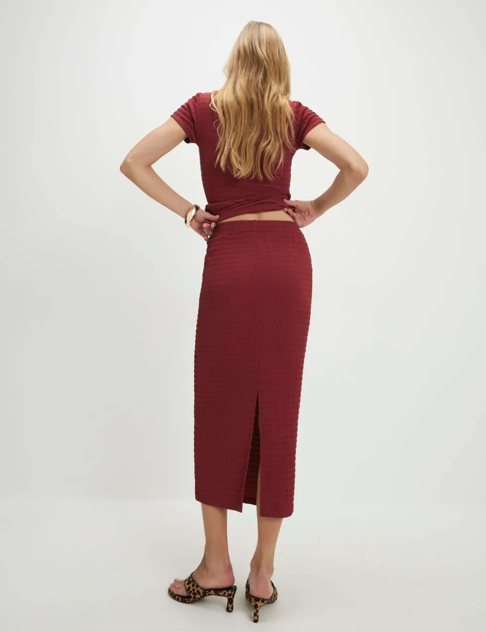 Textured Midi Pencil Skirt