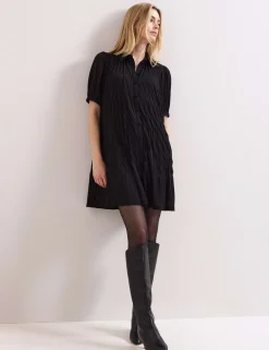 Textured Mini Shirt Dress