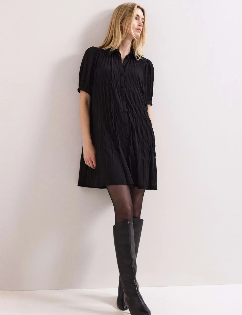 Textured Mini Shirt Dress