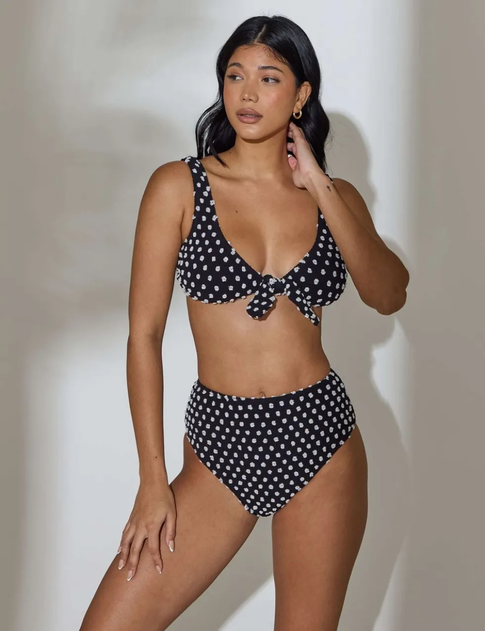 Textured Polka Dot High Waisted Bikini Bottoms