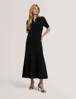Textured Polo Collar Midaxi Shirt Dress
