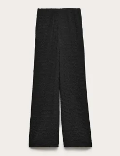 Textured Pull On Wide Leg Trousers