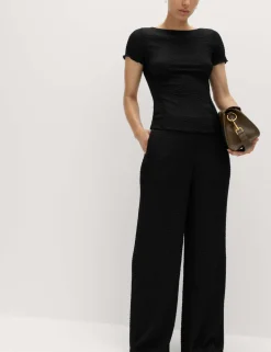 Textured Pull On Wide Leg Trousers