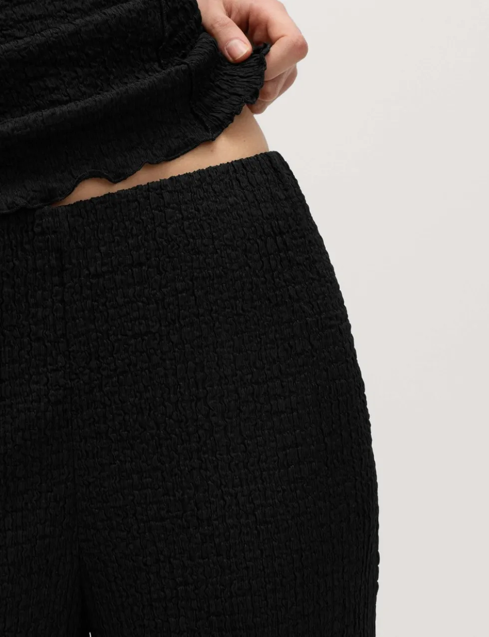 Textured Pull On Wide Leg Trousers