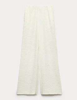 Textured Pull On Wide Leg Trousers