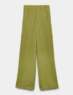 Textured Pull On Wide Leg Trousers