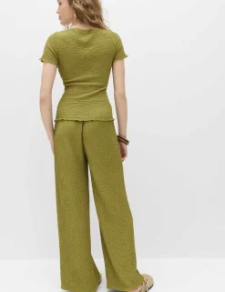 Textured Pull On Wide Leg Trousers
