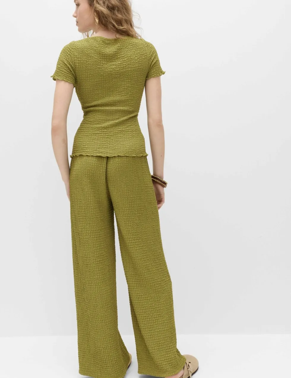 Textured Pull On Wide Leg Trousers