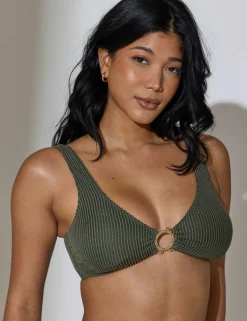 Textured Ring Detail V-Neck Bikini Top