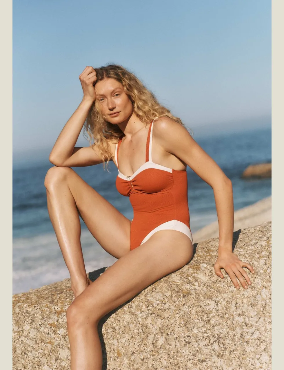 Textured Rng Detail Square Neck Swimsuit