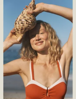 Textured Rng Detail Square Neck Swimsuit