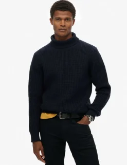 Textured Roll Neck Jumper with Wool