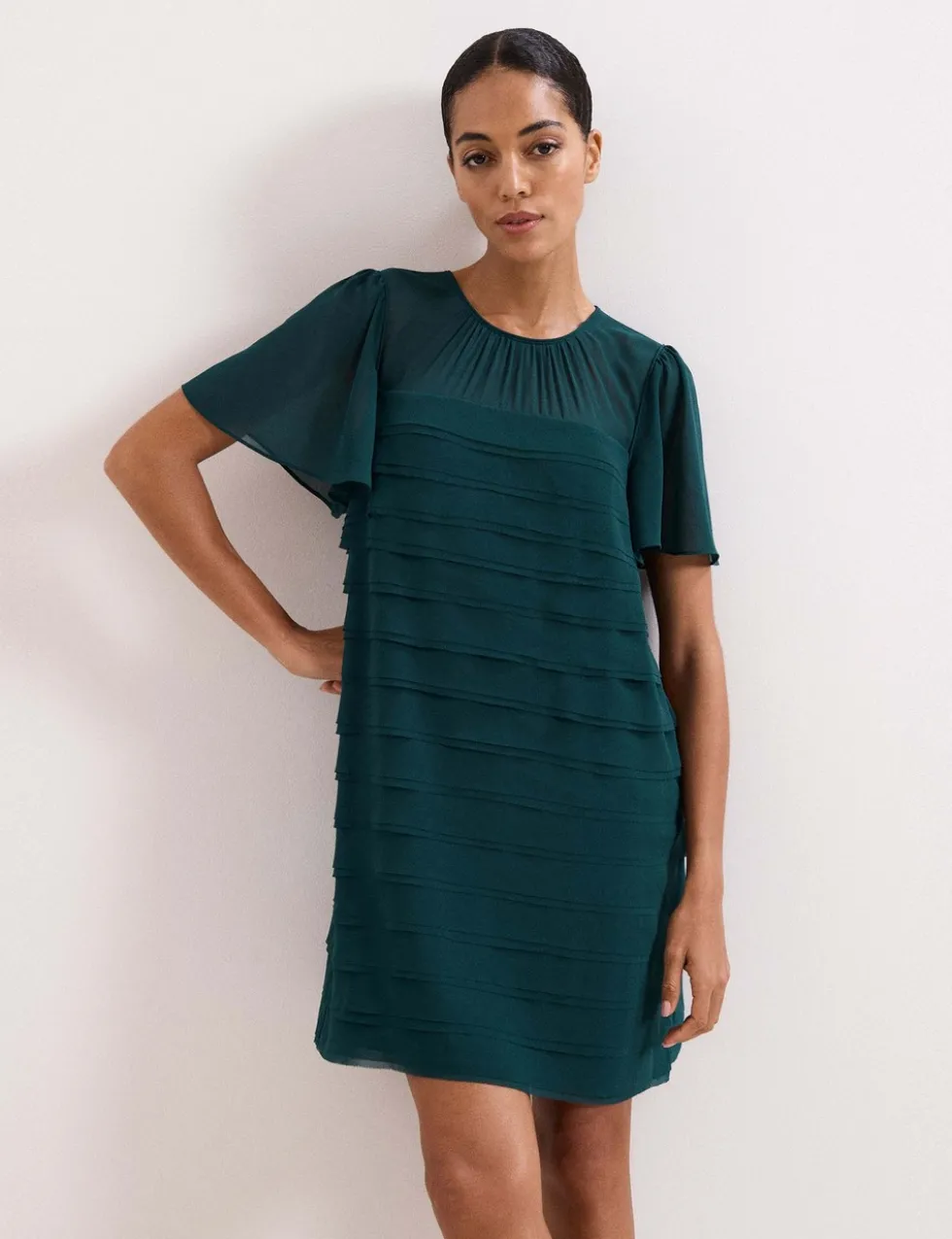 Textured Round Neck Mini Shift Dress
