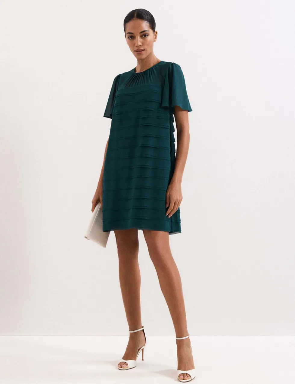 Textured Round Neck Mini Shift Dress
