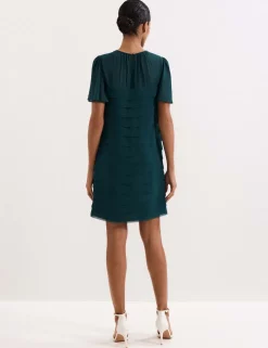 Textured Round Neck Mini Shift Dress