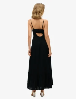 Textured Scoop Neck Strappy Maxi Slip Dress