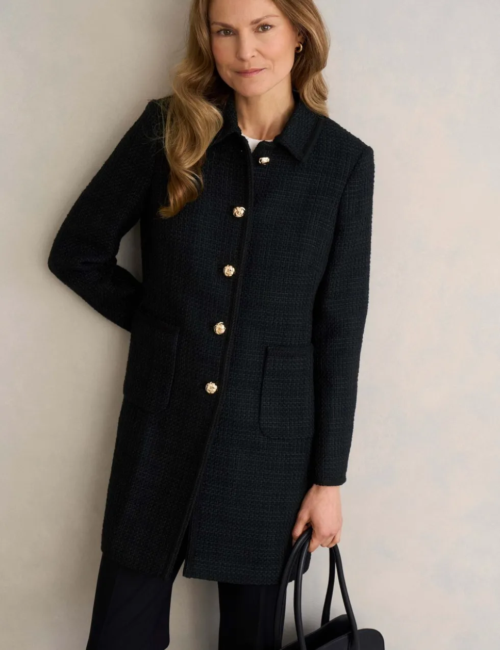 Textured Single Breasted Tailored Coat