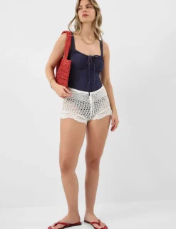 Textured Square Neck Tie Detail Swimsuit