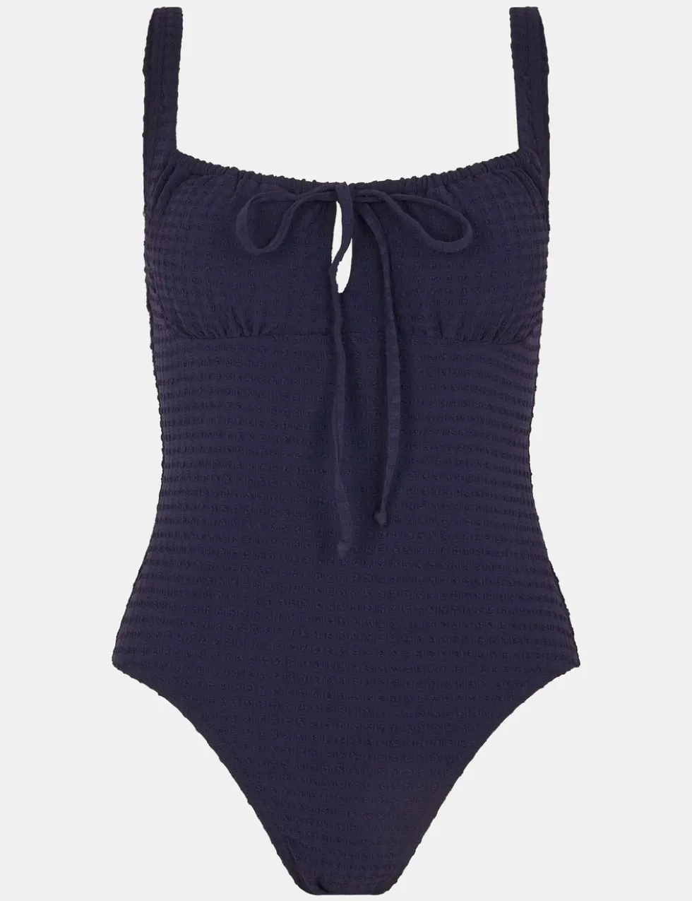 Textured Square Neck Tie Detail Swimsuit