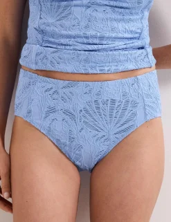 Textured Striped High Waisted Bikini Bottoms